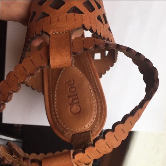 Chloe lazer cut tan leather wedges - Picture 4 of 4